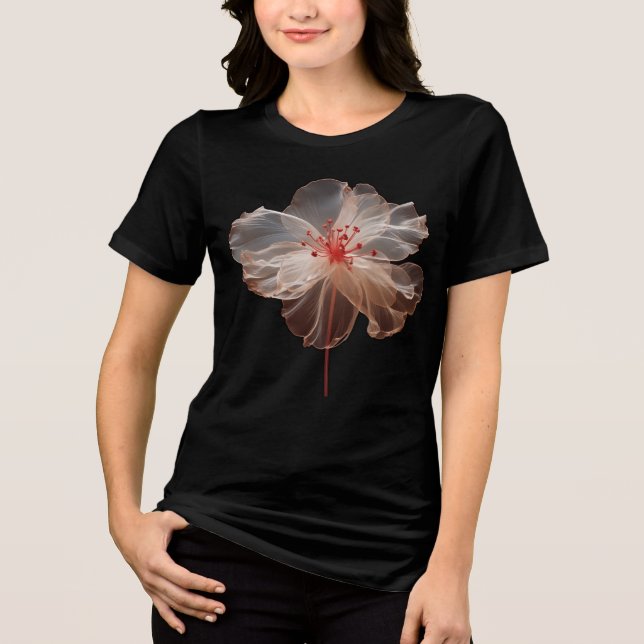 Elegant translucent flower on black Tri-Blend shirt (Front)