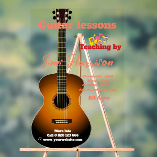 Elegant Transparent Guitar lessons Acrylic Sign