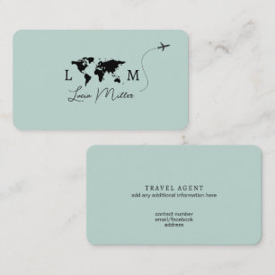 Elegant Travel Agent monogram worldmap&plane Business Card