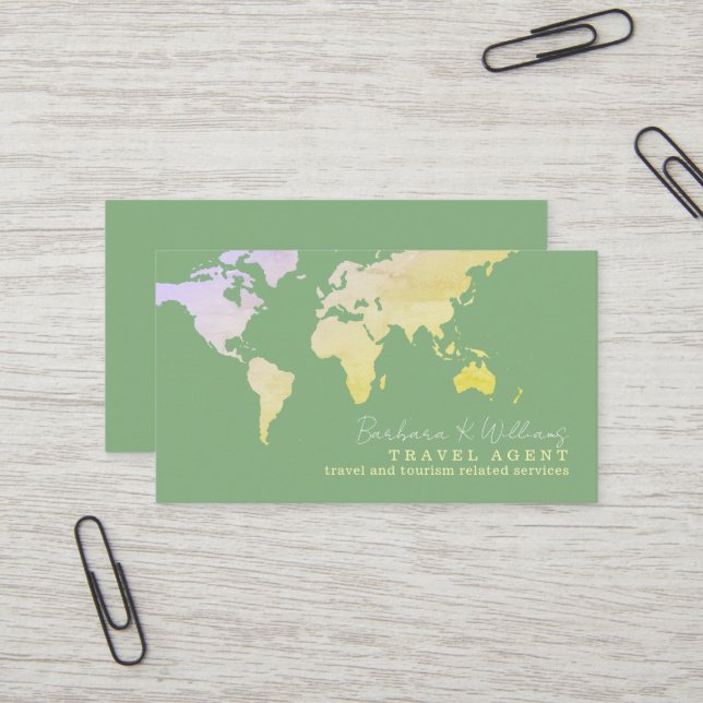 Elegant Travel Agent sage-green Business Card  (Front/Back In Situ)