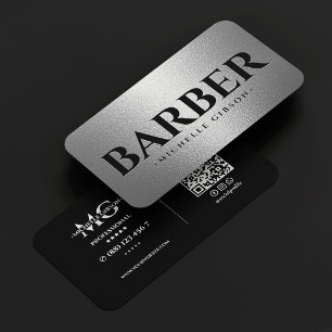 Elegant Travel Barber Black Faux Silver Barbershop Business Card