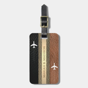 Elegant Traveller Brown and Black Leather monogra Luggage Tag