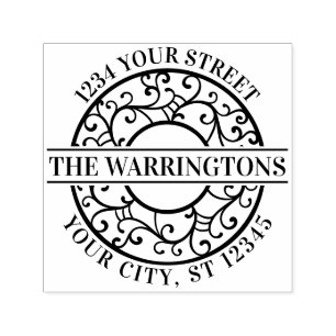 Elegant Tree Branches Lacy Filigree Name Address Self-inking Stamp