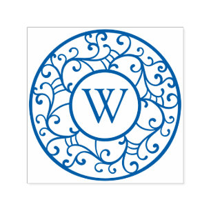 Elegant Tree Branches Lacy Filigree Wreath Initial Self-inking Stamp