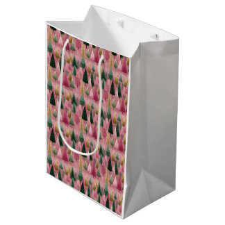 Elegant Tree Branches on Pink Holiday Art Medium Gift Bag