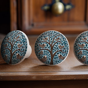 Elegant Tree of Life Art Nouveau Perched Birds Ceramic Knob