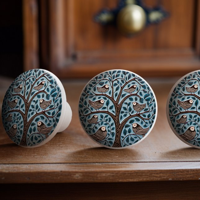 Elegant Tree of Life Art Nouveau Perched Birds Ceramic Knob (Creator Uploaded)