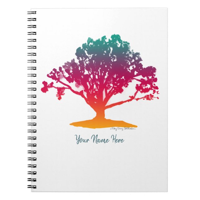 Elegant Tree Of Life Watercolor Oak Tree Monogram Notebook (Front)