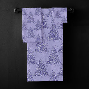Elegant Tree Pattern Charming Lavender Christmas Bath Towel Set