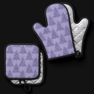 Elegant Tree Pattern   Charming Lavender Christmas Oven Mitt & Pot Holder Set