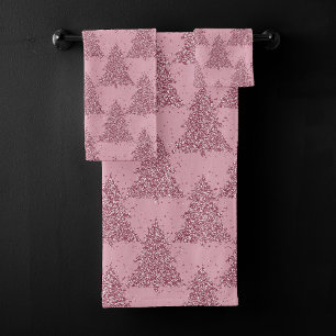Elegant Tree Pattern   Dusty Mauve Pink Christmas Bath Towel Set
