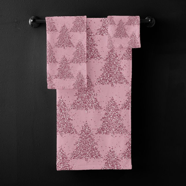 Elegant Tree Pattern | Dusty Mauve Pink Christmas Bath Towel Set (Creator Uploaded)