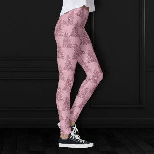 Elegant Tree Pattern Dusty Mauve Pink Christmas Leggings