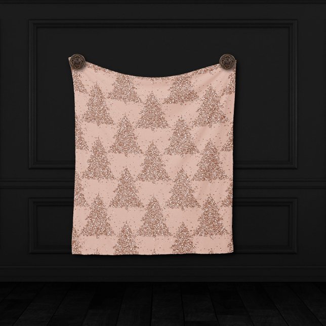 Elegant Tree Pattern | Glam Rose Gold Christmas Fleece Blanket (Creator Uploaded)