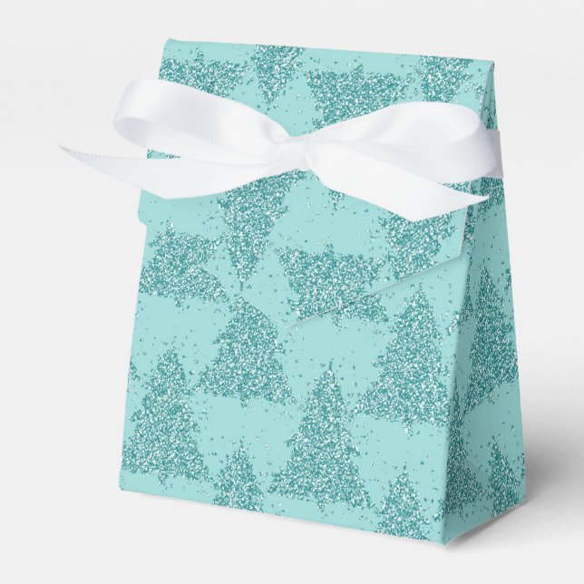 Elegant Tree Pattern | Luxe Aqua Mint Christmas Favor Box (Front Side)