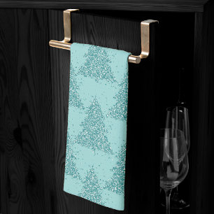 Elegant Tree Pattern   Luxe Aqua Mint Christmas Kitchen Towel