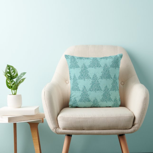 Elegant Tree Pattern | Luxe Aqua Mint Christmas Throw Pillow (Chair)