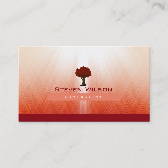 Elegant Tree Red Nature Rays Garden Landscape Business Card (Front)