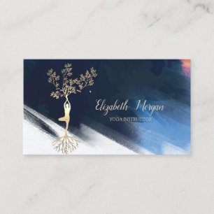 Elegant Tree Silhouette, Yoga Brush Stroke Business Card