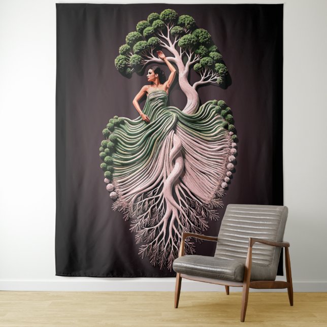 Elegant Tree Woman Wall Art – 3D Nature-Inspired Tapestry (In Situ)