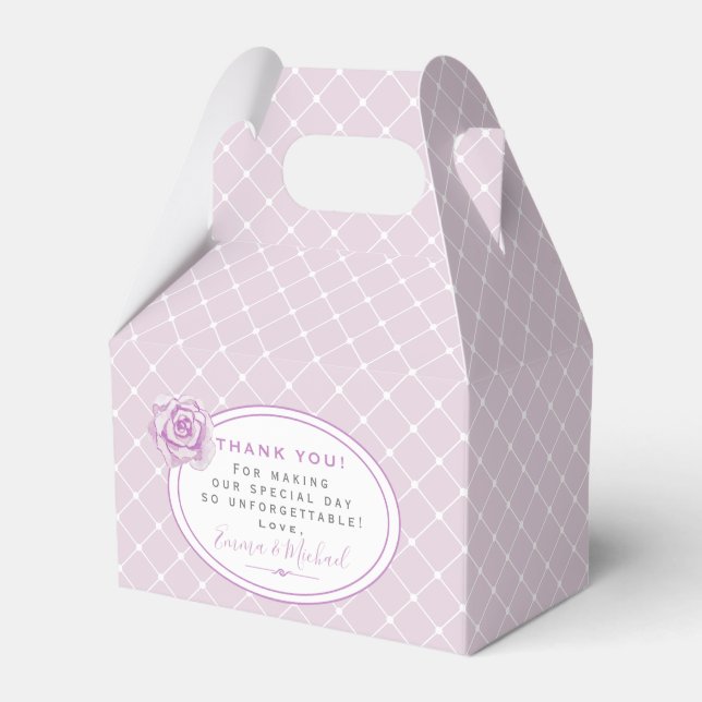 Elegant Trellis Pattern Lavender Thank You Wedding Favor Box (Front Side)