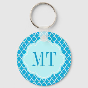 Elegant, trendy, aqua blue quatrefoil keychain