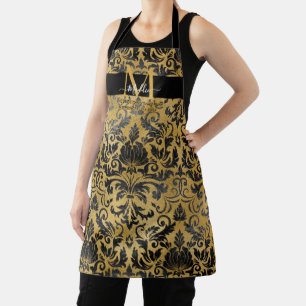 Elegant trendy Black and Gold glam custom Monogram Apron