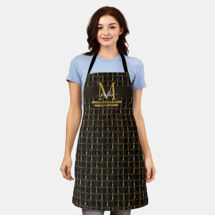 Elegant trendy Black and Gold glam custom Monogram Apron