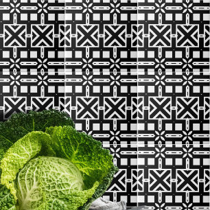 Elegant Trendy Black and White Geometric Pattern Tile