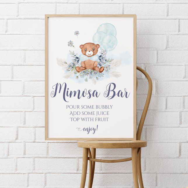 Elegant Trendy Blue Boy Teddy Bear Mimosa Bar Poster (Creator Uploaded)