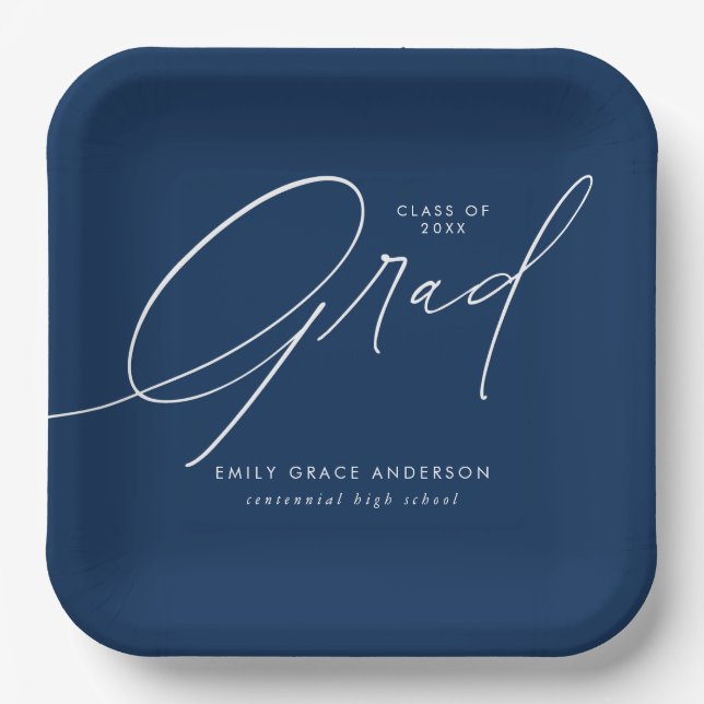 Elegant Trendy Calligraphy Script Graduation Paper Plate (Front)