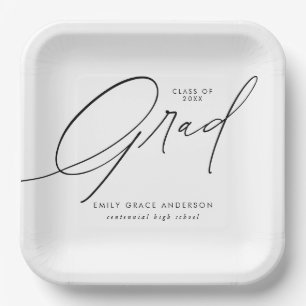 Elegant Trendy Calligraphy Script Graduation Paper Plate