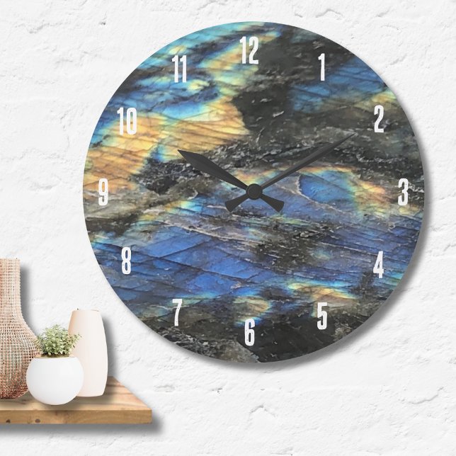 Elegant Trendy Chic Labradorite Crystal Stone Large Clock (Elegant Trendy Chic Labradorite Crystal Stone Large Clock)