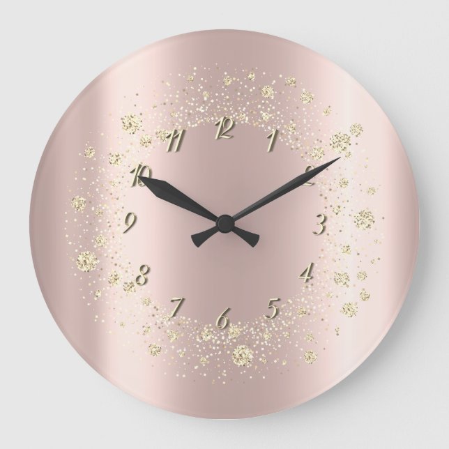 Elegant Trendy Confetti Rose Gold Large Clock (Front)