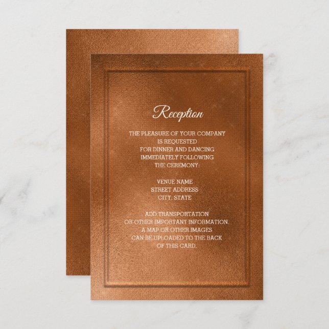 Elegant Trendy Copper Wedding Reception Invitation (Front/Back)