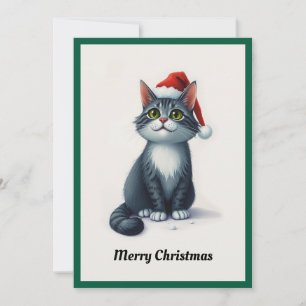 Elegant Trendy Cute Whimsical Cat Merry Christmas  Holiday Card