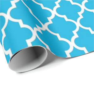 Elegant, trendy, elegant, cool sky blue quatrefoil wrapping paper