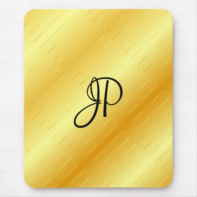 Elegant Trendy Faux Gold Template Monogrammed Mouse Pad (Front)