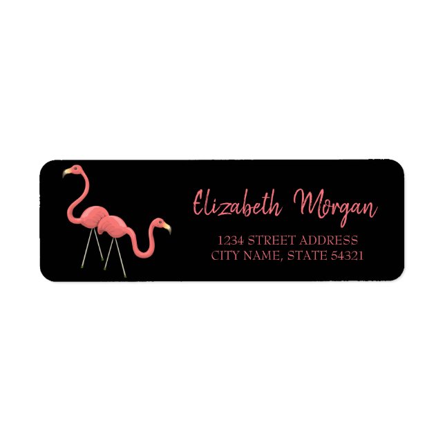 Elegant Trendy, Flamingos, Black Address Label (Front)