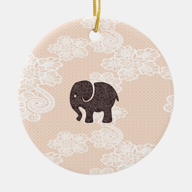 elegant trendy girly cute elephant lace ceramic ornament (Front)