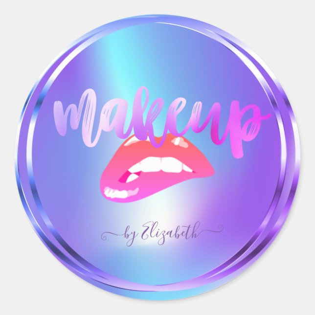 Elegant Trendy Girly Lips Holographic Classic Round Sticker (Front)