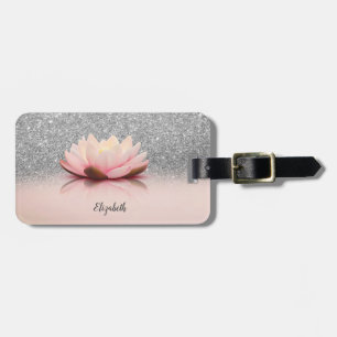 Elegant Trendy Girly, Lotus Silver Glitter Bokeh Luggage Tag