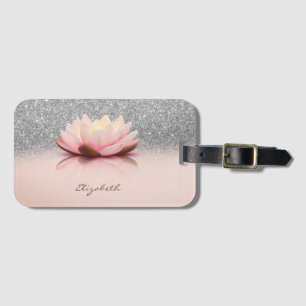 Elegant Trendy Girly, Lotus Silver Glitter Bokeh Luggage Tag