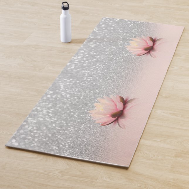 Elegant Trendy Girly, Lotus Silver Glitter Bokeh Yoga Mat (In Situ)