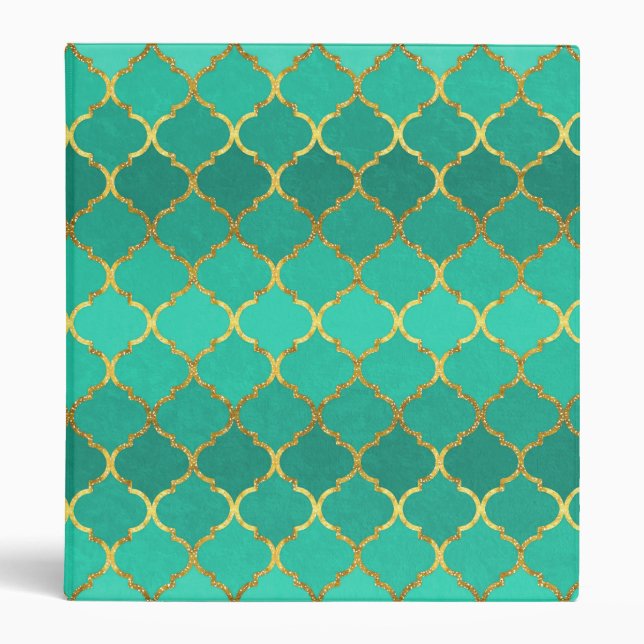 Elegant trendy gold faux glitter quatrefoil binder (Front)