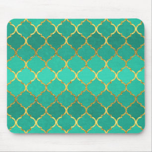 Elegant trendy gold faux glitter quatrefoil mouse pad