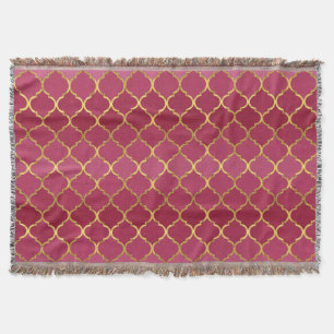 Elegant trendy gold faux glitter quatrefoil throw blanket