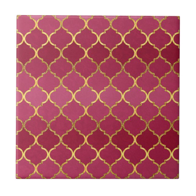 Elegant trendy gold faux glitter quatrefoil tile (Front)