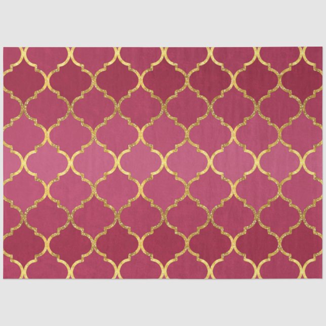 Elegant trendy gold faux glitter quatrefoil tissue paper (Front)