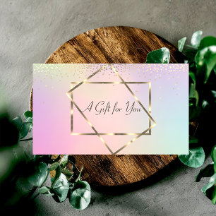 Elegant Trendy Gold Frame, Confetti Holographic Discount Card